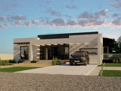 Проект 1 этажного дома из блоков(каркаса) с террасой и плоской кровлей МZ